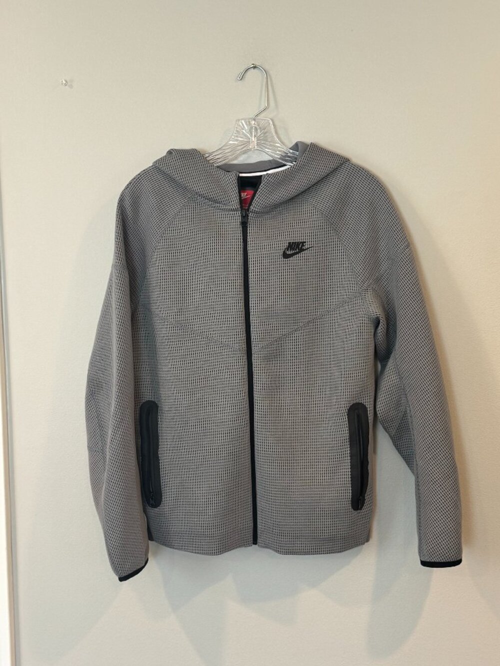 Nike Tech Boys Gray Full Zip Thermal Hoodie Size Youth XL Waffle Knit Hooded